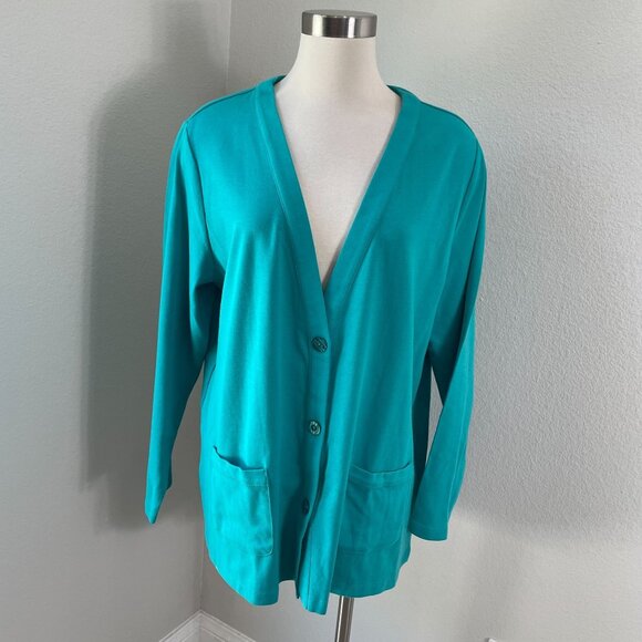 Appleseeds Womens XL Turquoise Button Cardigan Pockets Long Sleeve - Picture 1 of 9